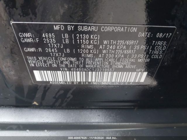 Photo 8 VIN: 4S4BSADC1J3219557 - SUBARU OUTBACK 