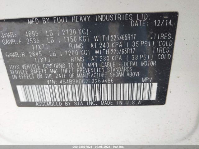 Photo 8 VIN: 4S4BSADC2F3269486 - SUBARU OUTBACK 