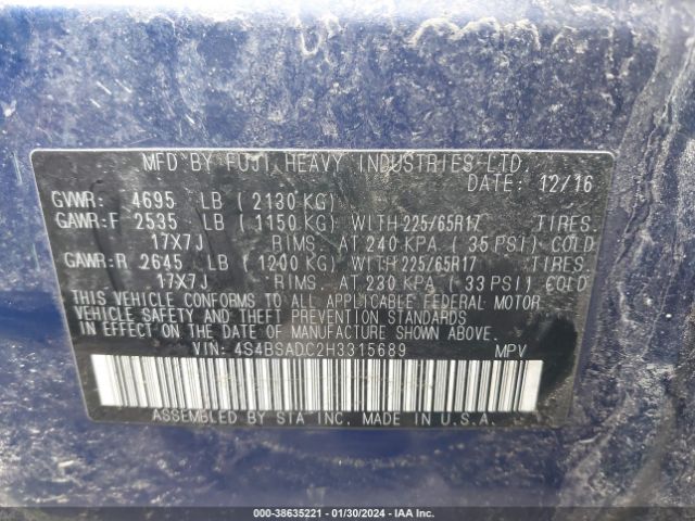 Photo 8 VIN: 4S4BSADC2H3315689 - SUBARU OUTBACK 