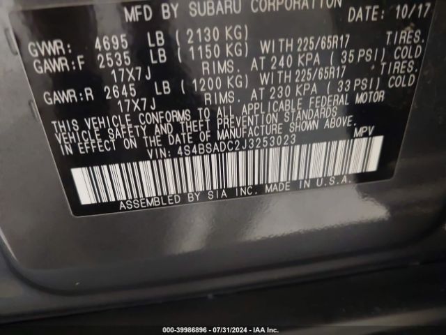 Photo 8 VIN: 4S4BSADC2J3253023 - SUBARU OUTBACK 