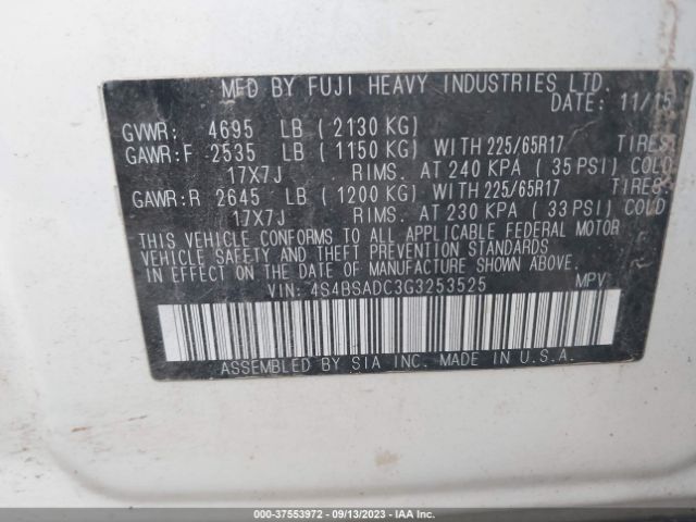 Photo 8 VIN: 4S4BSADC3G3253525 - SUBARU OUTBACK 