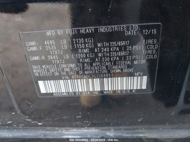 Photo 8 VIN: 4S4BSADC3G3268851 - SUBARU OUTBACK 