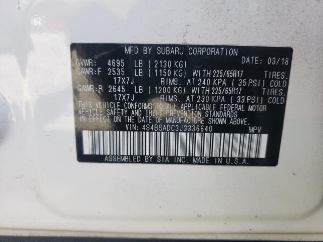 Photo 9 VIN: 4S4BSADC3J3336640 - SUBARU OUTBACK 2. 