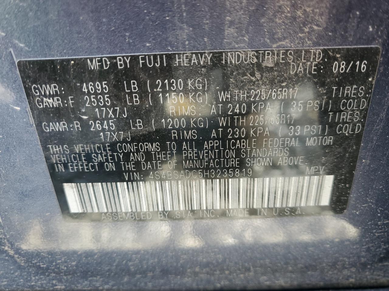 Photo 12 VIN: 4S4BSADC5H3235819 - SUBARU OUTBACK 