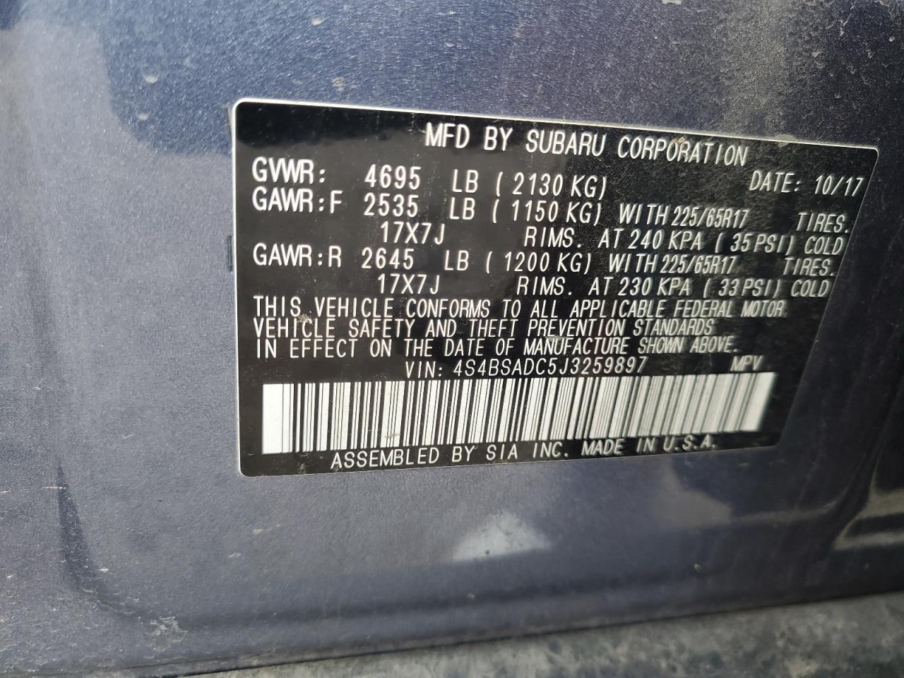 Photo 11 VIN: 4S4BSADC5J3259897 - SUBARU OUTBACK 