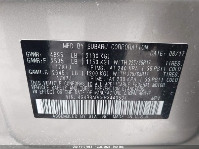 Photo 8 VIN: 4S4BSADC6H3440534 - SUBARU OUTBACK 