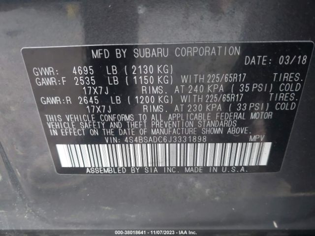 Photo 8 VIN: 4S4BSADC6J3331898 - SUBARU OUTBACK 