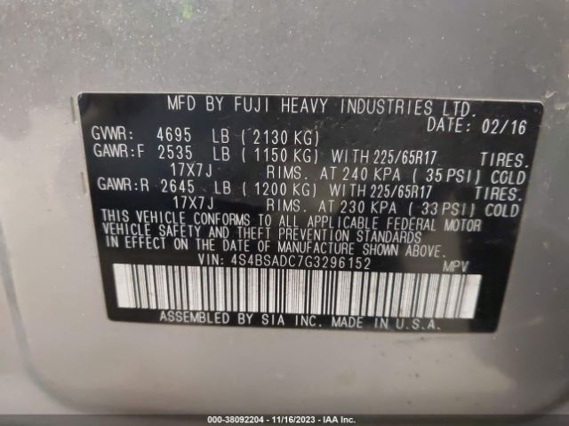 Photo 8 VIN: 4S4BSADC7G3296152 - SUBARU OUTBACK 