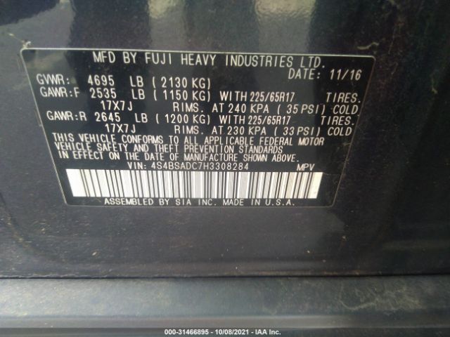 Photo 8 VIN: 4S4BSADC7H3308284 - SUBARU OUTBACK 