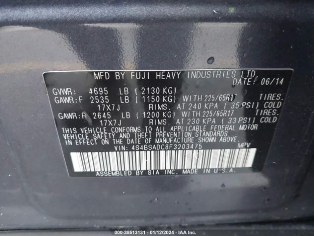 Photo 8 VIN: 4S4BSADC8F3203475 - SUBARU OUTBACK 