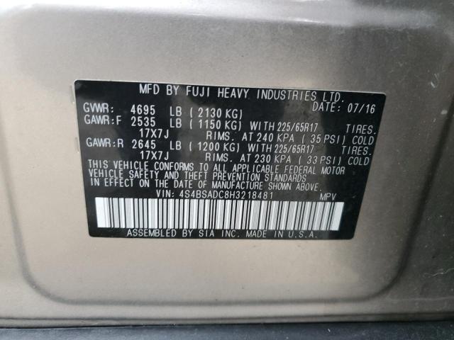 Photo 12 VIN: 4S4BSADC8H3218481 - SUBARU OUTBACK 