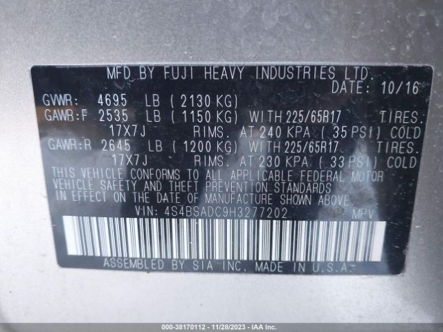 Photo 8 VIN: 4S4BSADC9H3277202 - SUBARU OUTBACK 