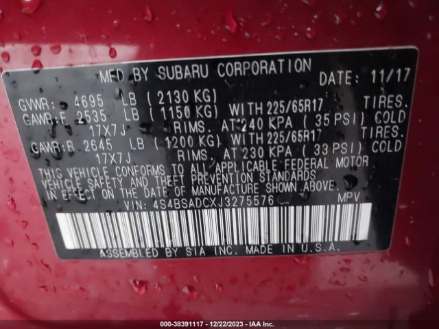 Photo 8 VIN: 4S4BSADCXJ3275576 - SUBARU OUTBACK 