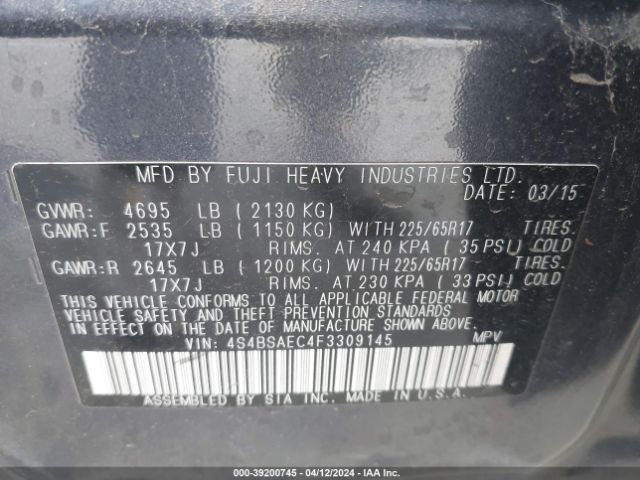 Photo 8 VIN: 4S4BSAEC4F3309145 - SUBARU OUTBACK 