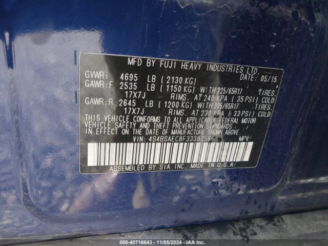 Photo 8 VIN: 4S4BSAEC8F3338356 - SUBARU OUTBACK 