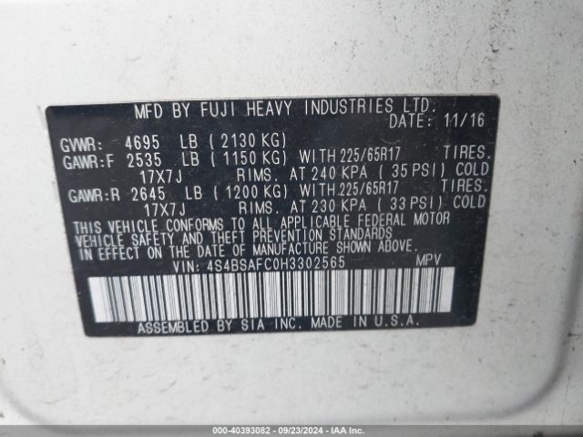 Photo 8 VIN: 4S4BSAFC0H3302565 - SUBARU OUTBACK 