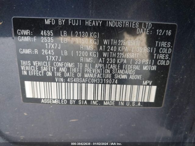 Photo 8 VIN: 4S4BSAFC0H3319074 - SUBARU OUTBACK 