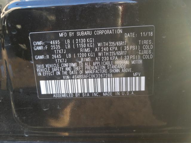 Photo 9 VIN: 4S4BSAFC0K3267288 - SUBARU OUTBACK 