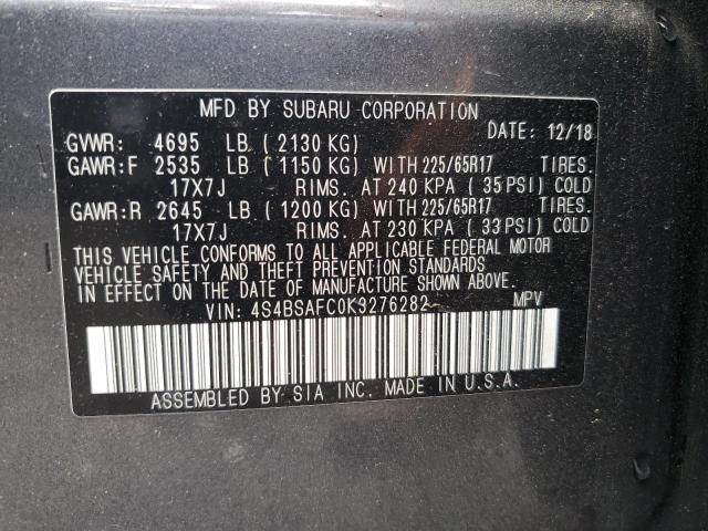 Photo 12 VIN: 4S4BSAFC0K3276282 - SUBARU OUTBACK 2. 