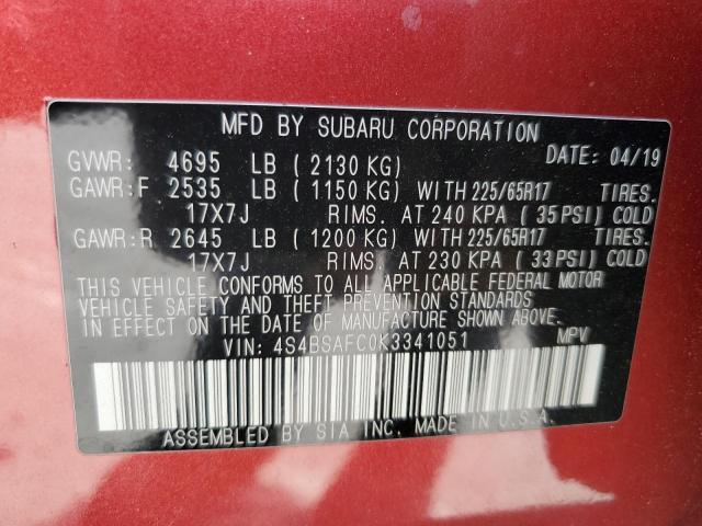 Photo 12 VIN: 4S4BSAFC0K3341051 - SUBARU OUTBACK 