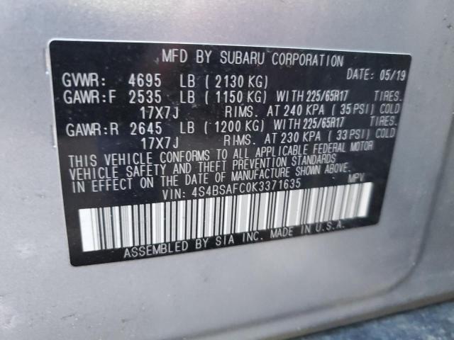 Photo 11 VIN: 4S4BSAFC0K3371635 - SUBARU OUTBACK 