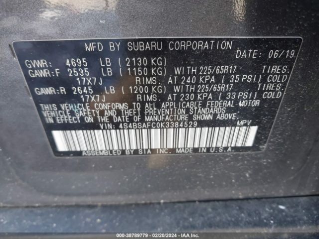 Photo 8 VIN: 4S4BSAFC0K3384529 - SUBARU OUTBACK 