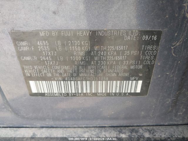 Photo 8 VIN: 4S4BSAFC1H3251058 - SUBARU OUTBACK 