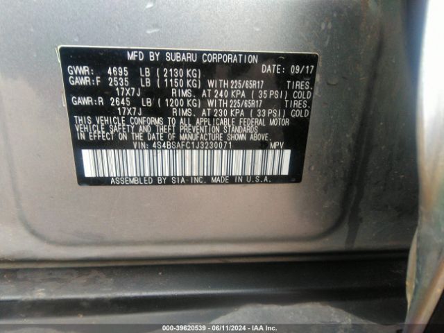 Photo 8 VIN: 4S4BSAFC1J3230071 - SUBARU OUTBACK 