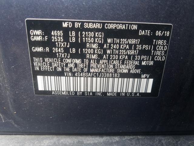 Photo 9 VIN: 4S4BSAFC1J3388183 - SUBARU OUTBACK 2. 