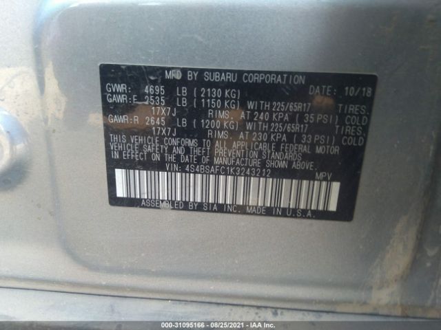 Photo 8 VIN: 4S4BSAFC1K3243212 - SUBARU OUTBACK 