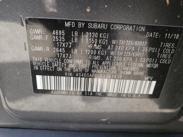 Photo 9 VIN: 4S4BSAFC1K3261418 - SUBARU OUTBACK 2. 