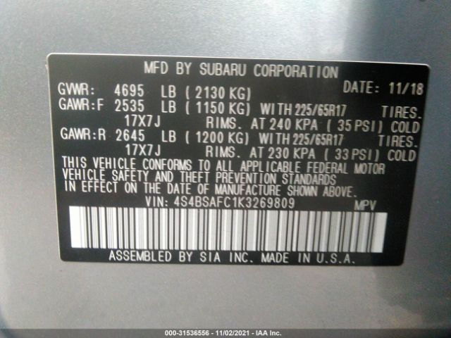 Photo 8 VIN: 4S4BSAFC1K3269809 - SUBARU OUTBACK 