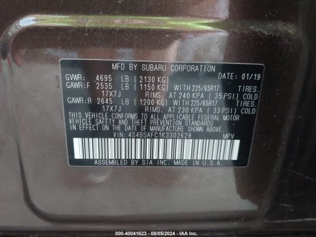 Photo 8 VIN: 4S4BSAFC1K3302629 - SUBARU OUTBACK 