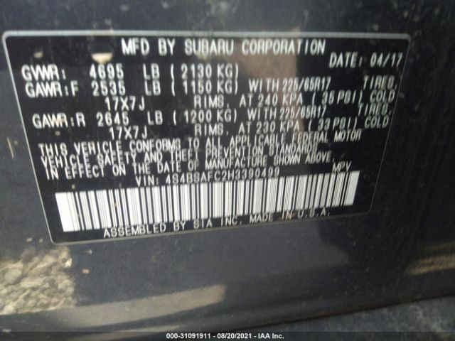 Photo 8 VIN: 4S4BSAFC2H3390499 - SUBARU OUTBACK 