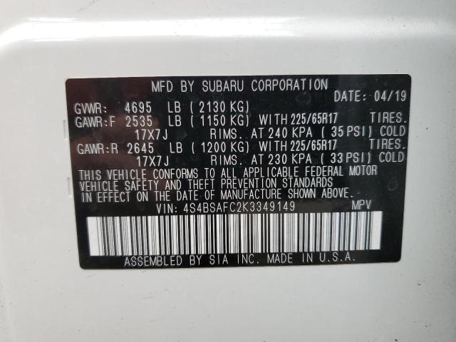 Photo 12 VIN: 4S4BSAFC2K3349149 - SUBARU OUTBACK 2. 