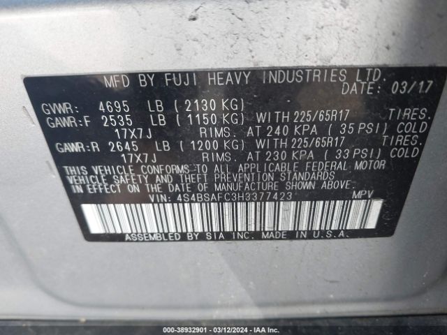 Photo 8 VIN: 4S4BSAFC3H3377423 - SUBARU OUTBACK 