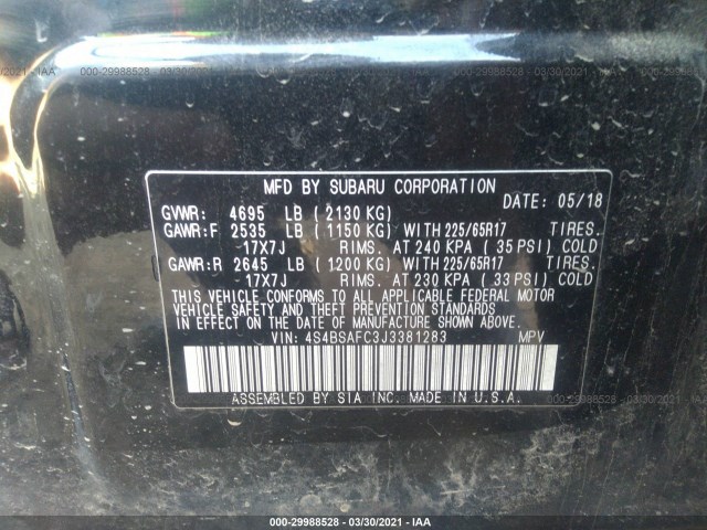 Photo 8 VIN: 4S4BSAFC3J3381283 - SUBARU OUTBACK 