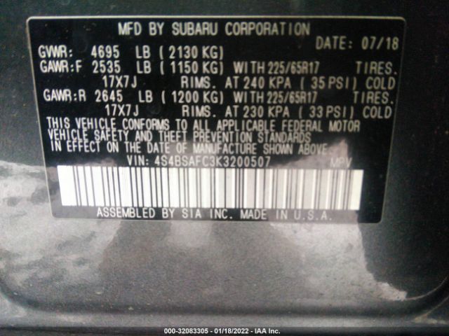 Photo 8 VIN: 4S4BSAFC3K3200507 - SUBARU OUTBACK 