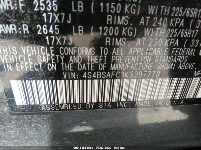 Photo 8 VIN: 4S4BSAFC3K3297773 - SUBARU OUTBACK 