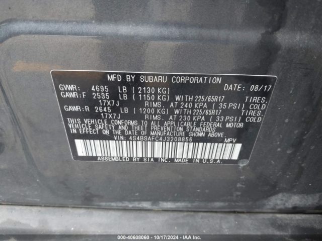 Photo 8 VIN: 4S4BSAFC4J3208856 - SUBARU OUTBACK 