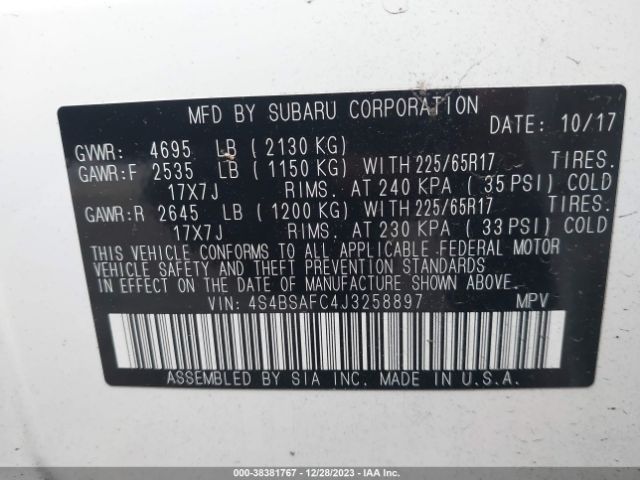 Photo 8 VIN: 4S4BSAFC4J3258897 - SUBARU OUTBACK 