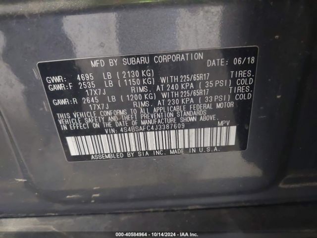 Photo 8 VIN: 4S4BSAFC4J3387609 - SUBARU OUTBACK 