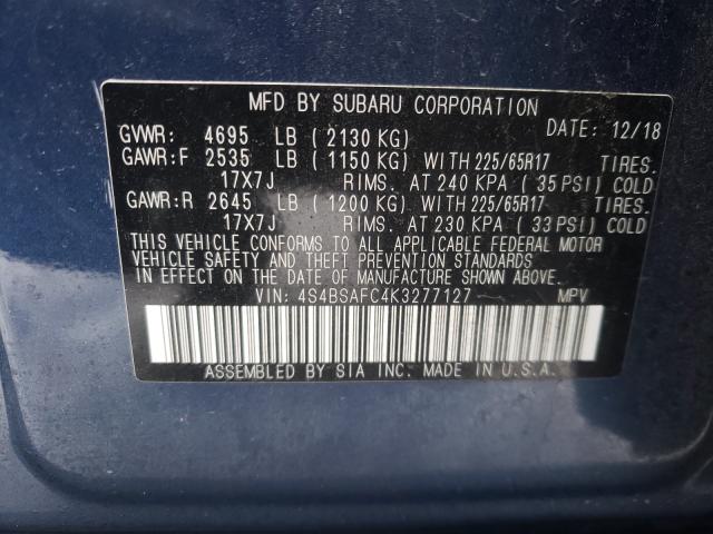 Photo 9 VIN: 4S4BSAFC4K3277127 - SUBARU OUTBACK 