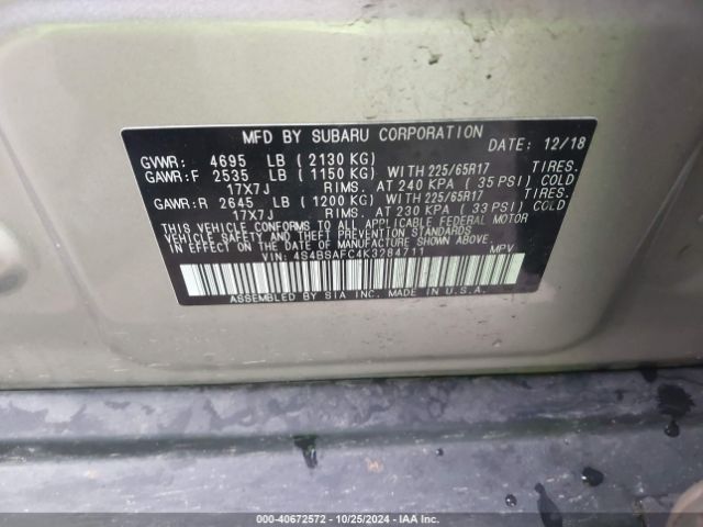 Photo 8 VIN: 4S4BSAFC4K3284711 - SUBARU OUTBACK 