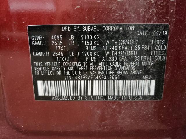 Photo 9 VIN: 4S4BSAFC4K3319666 - SUBARU OUTBACK 2. 