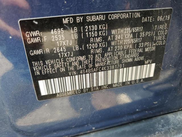 Photo 12 VIN: 4S4BSAFC4K3381701 - SUBARU OUTBACK 