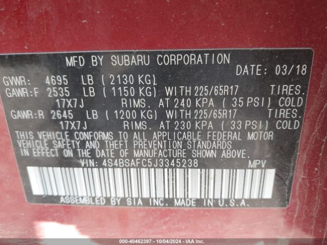 Photo 8 VIN: 4S4BSAFC5J3345238 - SUBARU OUTBACK 