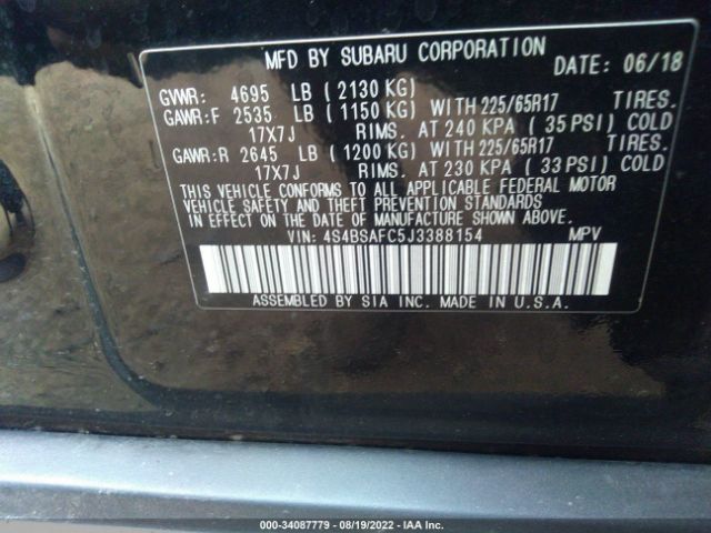 Photo 8 VIN: 4S4BSAFC5J3388154 - SUBARU OUTBACK 