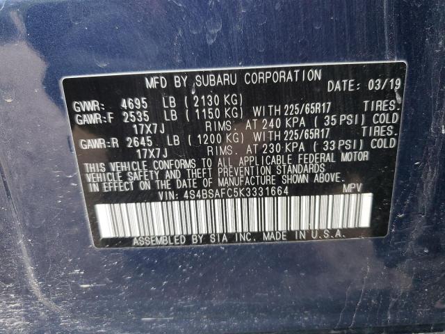 Photo 12 VIN: 4S4BSAFC5K3331664 - SUBARU OUTBACK 