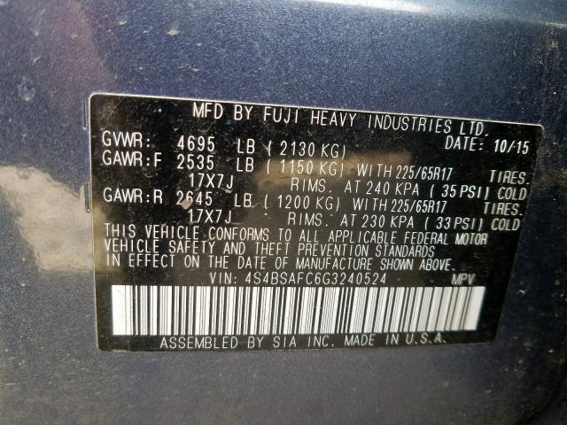 Photo 9 VIN: 4S4BSAFC6G3240524 - SUBARU OUTBACK 2. 